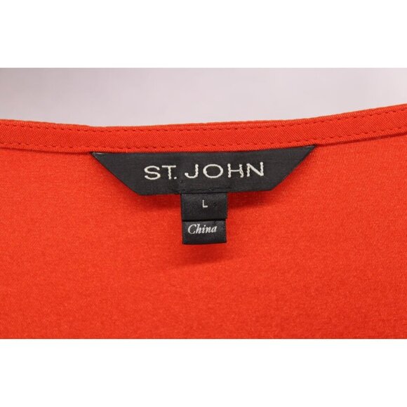 St. John Women's Short Sleeve Round Neck Silk Blouse Side Zip Orange Red Sz L - Picture 4 of 12